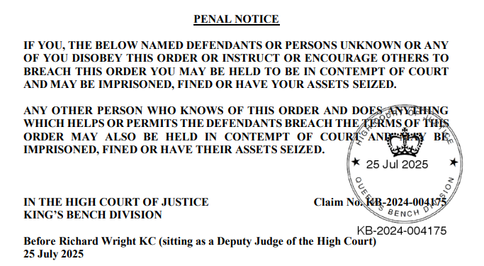 Screenshot of the injunction